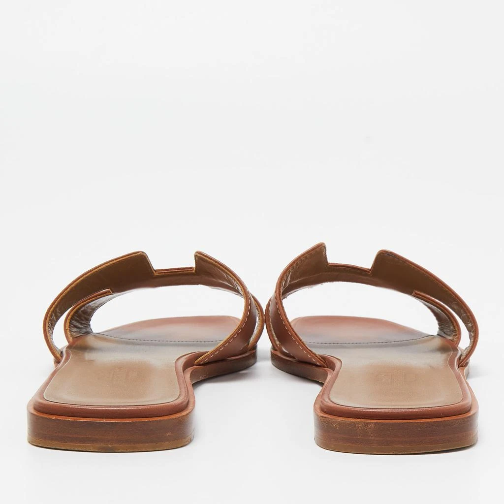 商品[二手商品] Hermes|Hermes Brown Leather Oran Flat Slides Size 37,价格¥3355,第5张图片详细描述