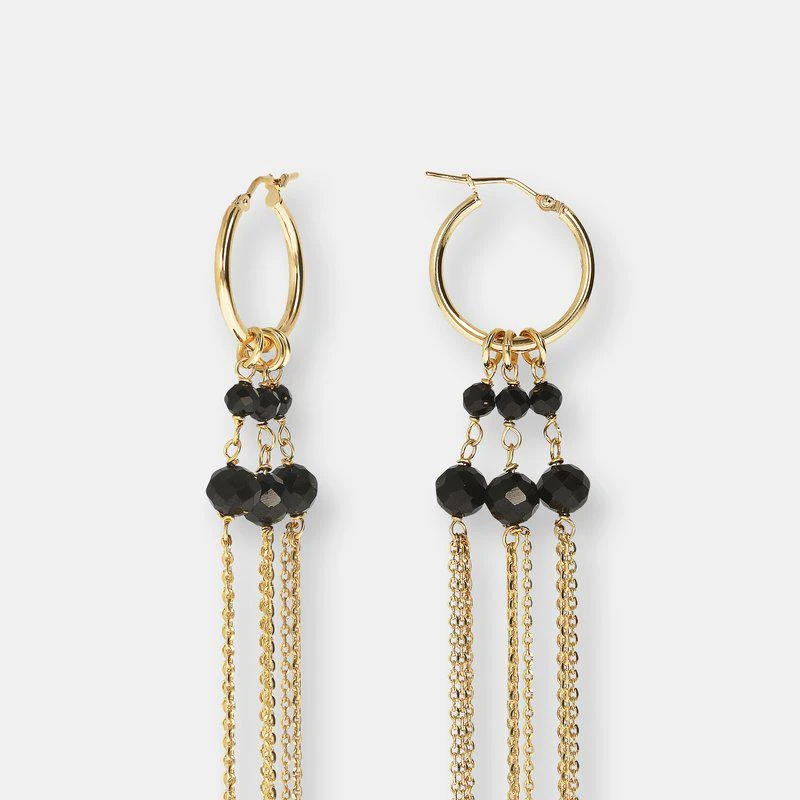 商品Etrusca Gioielli|18KT Gold Plated Drop Earrings With Genuine Stone Black Spinel,价格¥748,第1张图片