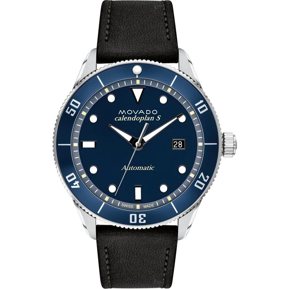 商品Movado|Men's Swiss Automatic Heritage Calendoplan Black Leather Strap Watch 43mm,价格¥7472,第1张图片