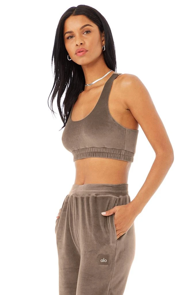 商品Alo|Velour Glimmer Scoop Neck Bra - Hot Cocoa,价格¥140,第1张图片