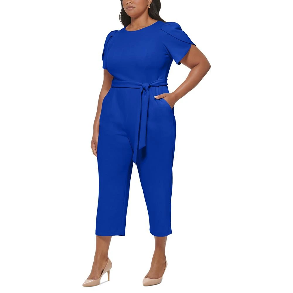 商品Calvin Klein|Plus Size Tulip-Sleeve Belted Jumpsuit,价格¥709,第3张图片详细描述