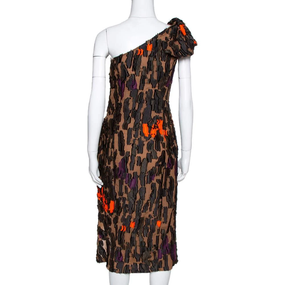 商品[二手商品] Versace|Versace Brown Camouflage Fil Coupé One-Shoulder Dress S,价格¥2243,第3张图片详细描述