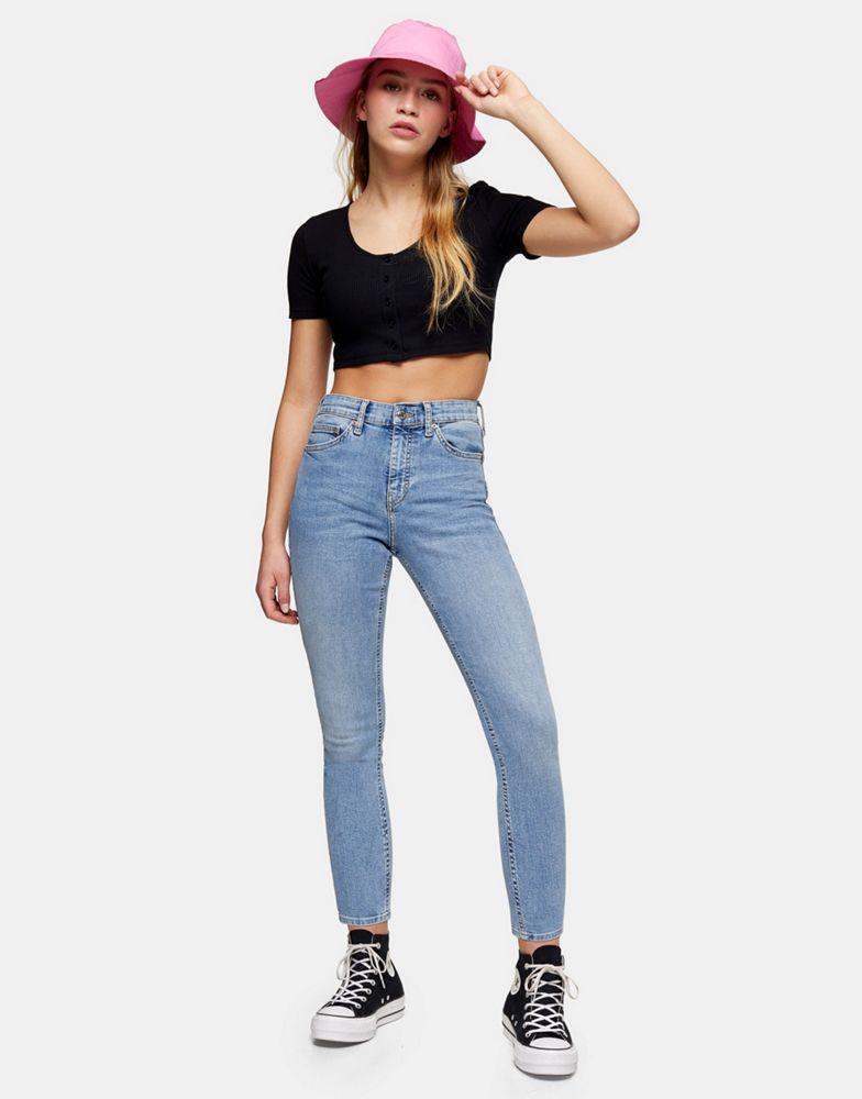 Topshop Petite Jamie jeans with ripped Pocket detailing in mid blue商品第4张图片规格展示