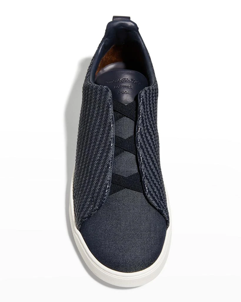 商品Zegna|Men's Woven Denim & Leather Low-Top Sneakers,价格¥8784,第5张图片详细描述