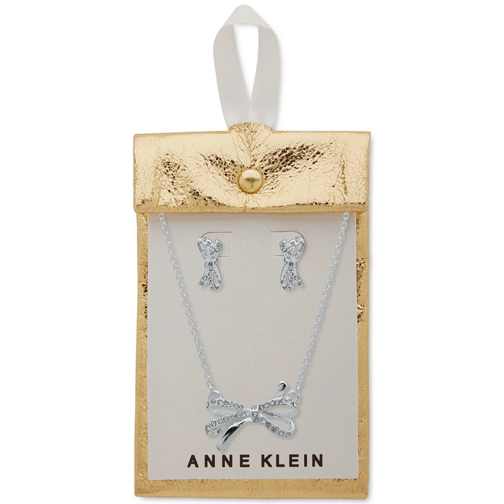 商品Anne Klein|Silver-Tone 2-Pc. Set Pavé Bow Pendant Necklace & Matching Stud Earrings,价格¥105,第2张图片详细描述