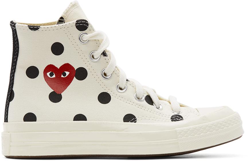 White Converse Edition Polka Dot Heart Chuck 70 High Sneakers商品第1张图片规格展示