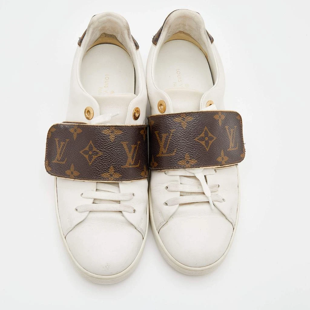 商品[二手商品] Louis Vuitton|Louis Vuitton White/Brown Leather And Monogram Canvas Frontrow Sneakers Size 37.5,价格¥3622,第3张图片详细描述