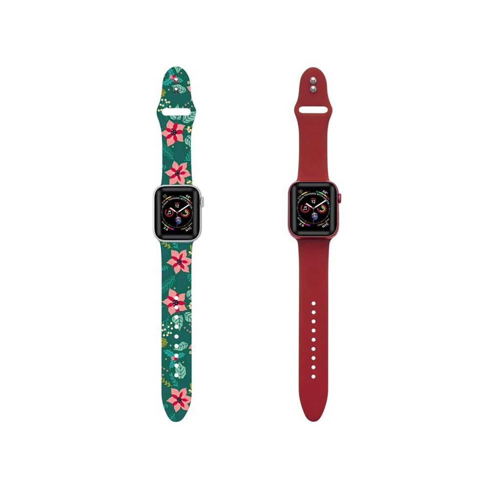商品Posh Tech|Men's and Women's Green Floral Red 2 Piece Silicone Band for Apple Watch,价格¥152,第2张图片详细描述