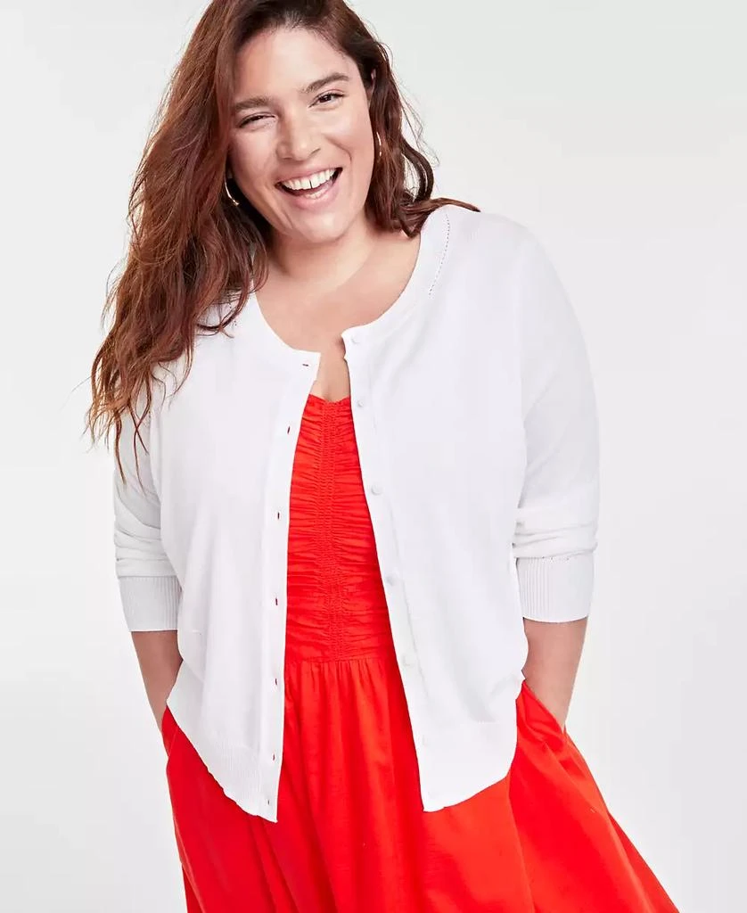 商品On 34th|Trendy Plus Size Pointelle-Trim Cardigan, Created for Macy's,价格¥382,第1张图片