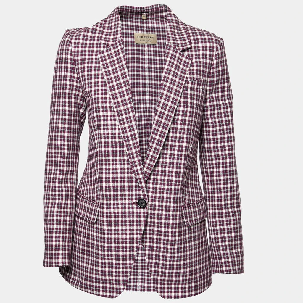 商品Burberry|Burberry Burgundy Checkered Cotton Jacket S,价格¥4489,第1张图片