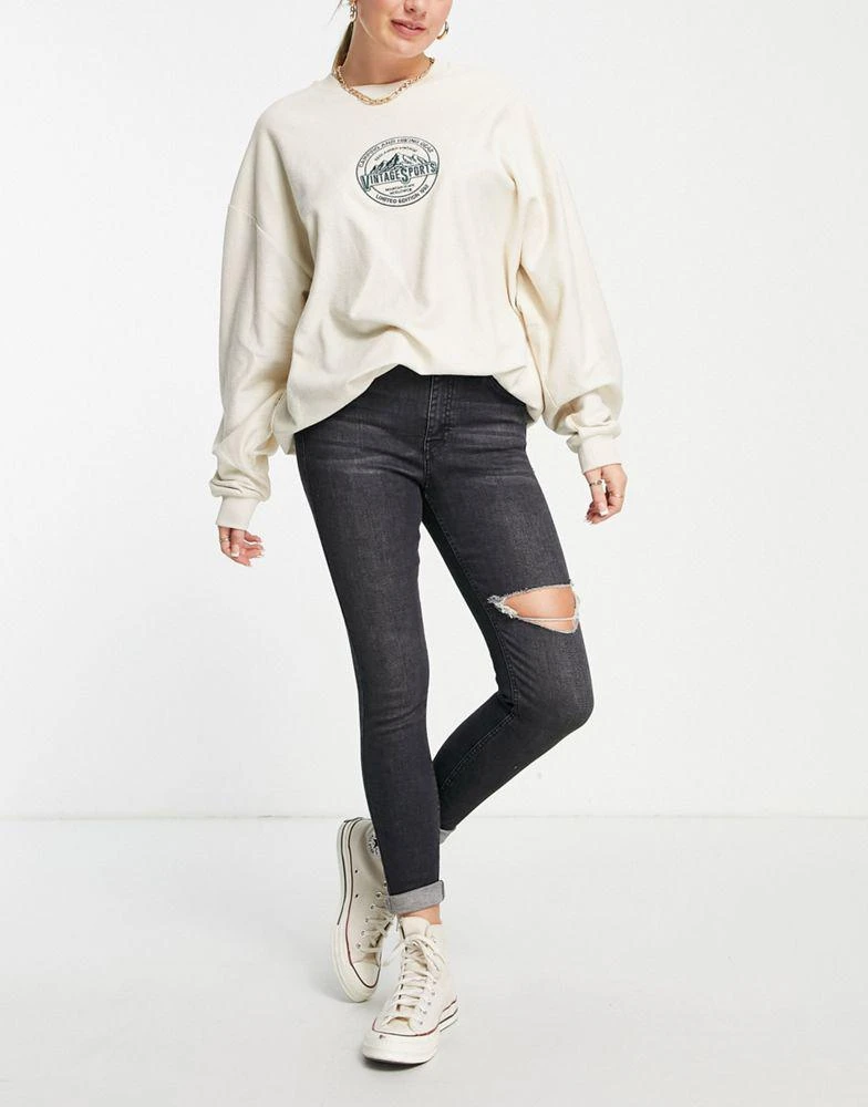 商品Topshop|Topshop Jamie jeans with thigh rip jean in washed black,价格¥128,第1张图片