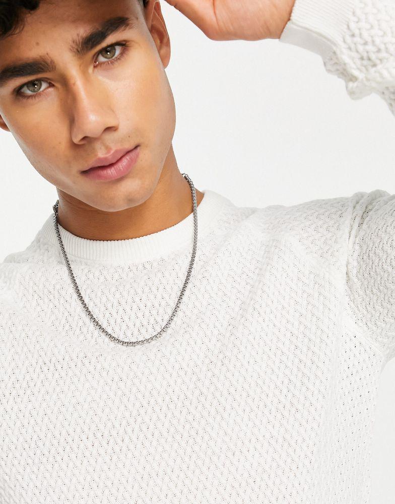 ASOS DESIGN muscle fit textured knit jumper in off white商品第4张图片规格展示