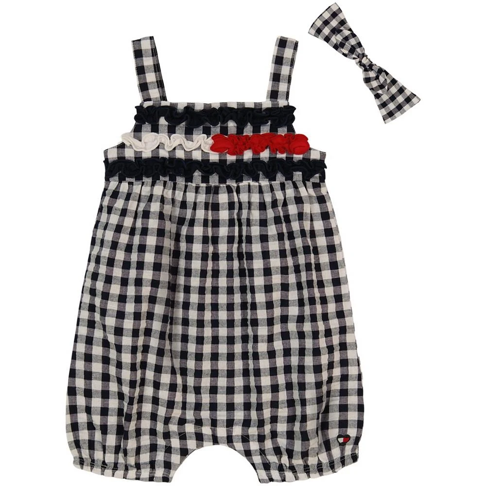 商品Tommy Hilfiger|Baby Girls Ruffle Gingham Sunsuit and Headband, 2 Piece Set,价格¥147,第1张图片
