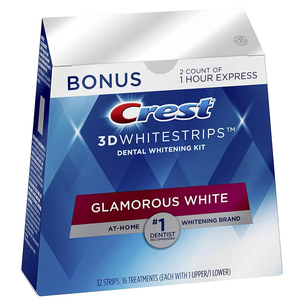 商品Crest|Crest 3D Whitestrips Glamorous White, 3D White, Teeth Whitening Strip Kit, 32 Strips (16 Count Pack) - Crest Teeth Whitening Strips, Teeth Whitening Kit - Packaging May Vary,价格¥340,第1张图片