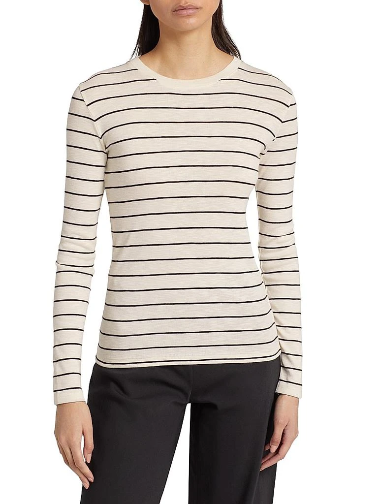 商品Vince|Striped Cotton-Blend Crewneck Long-Sleeve T-Shirt,价格¥1083,第3张图片详细描述
