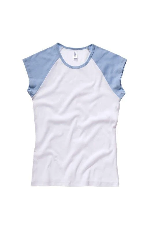 商品BELLA + CANVAS|Bella + Canvas Womens/Ladies Baby Rib Cap Sleeve Contrast T-Shirt (White / Baby Blue),价格¥81,第1张图片