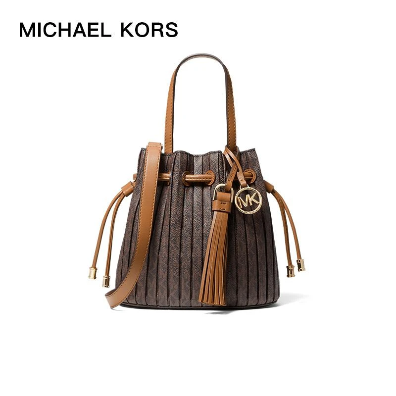 商品[国内直发] Michael Kors|MK 女包 迈克·科尔斯（MICHAEL KORS）Willa系列 小号老花手提单肩斜挎包 水桶包 30F1G9WT0V BRN ACORN,价格¥1499,第1张图片