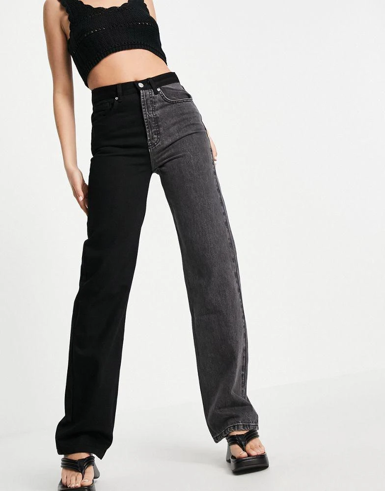 商品Topshop|Topshop 90s straight colour block jeans in washed black,价格¥270,第1张图片