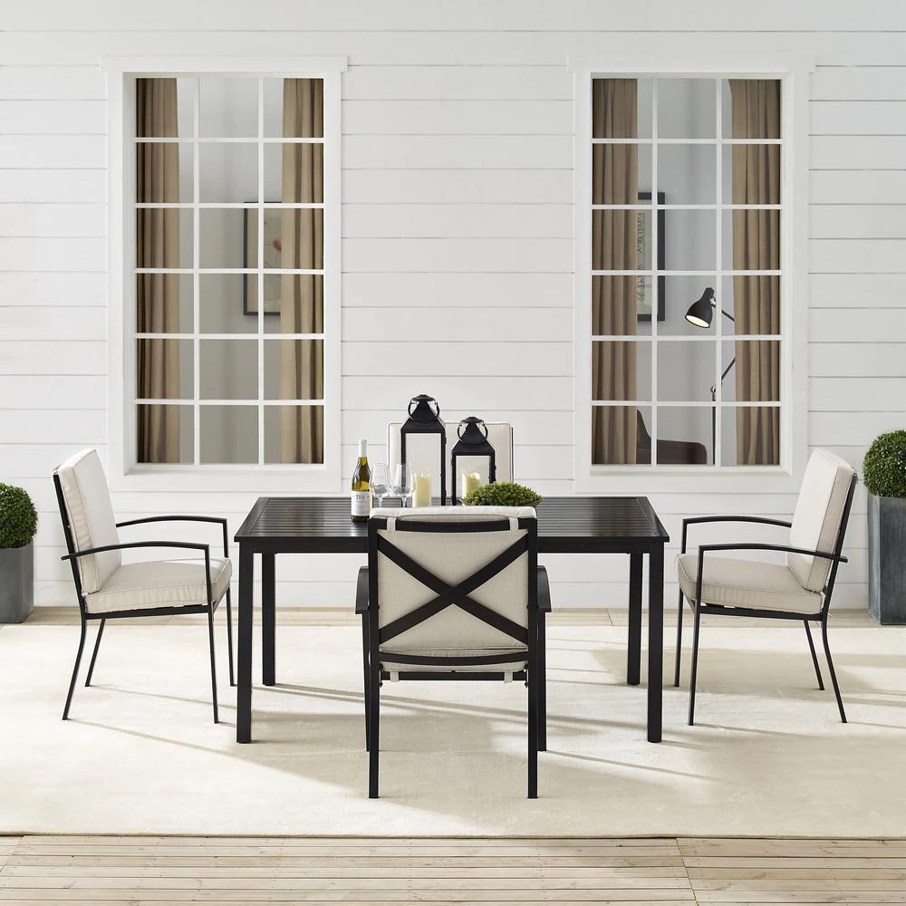 商品Crosley Furniture|Kaplan 5Pc Outdoor Metal Dining Set Oatmeal/Oil Rubbed Bronze - Table & 4 Chairs,价格¥8524,第2张图片详细描述