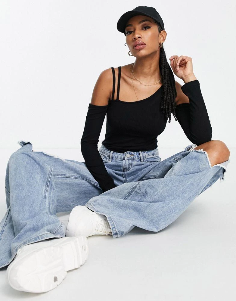 商品ASOS|ASOS DESIGN Tall asymmetric one shoulder bodysuit in black,价格¥124,第4张图片详细描述