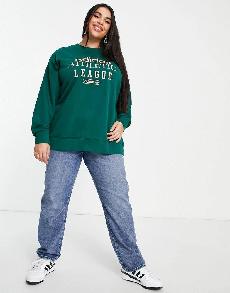 商品Adidas|adidas Originals 'Retro Luxury' Plus slogan sweat in green,价格¥478,第4张图片详细描述
