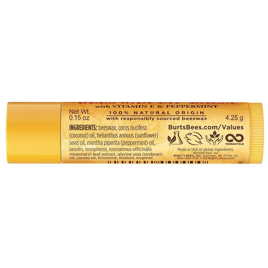 商品Burt's Bees|100% Natural Origin Moisturizing Lip Balm with Vitamin E & Peppermint Oil, Beeswax,价格¥34,第3张图片详细描述
