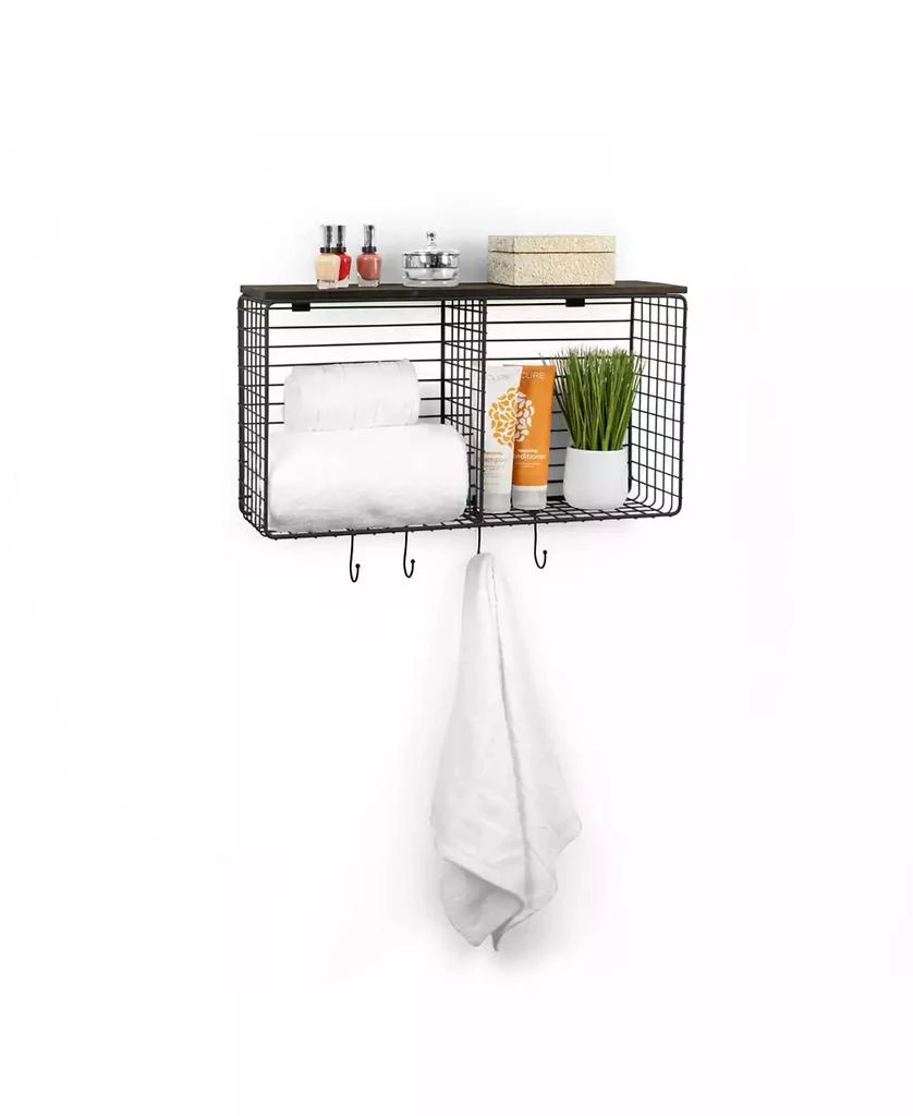 Vintage-like Living Wall Mount Cube Hook Station with Wood Shelf 商品
