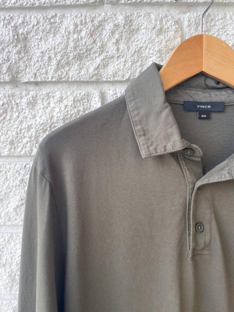 商品Vince|Garment Dye Long Sleeve Polo in Olive Field,价格¥788,第6张图片详细描述