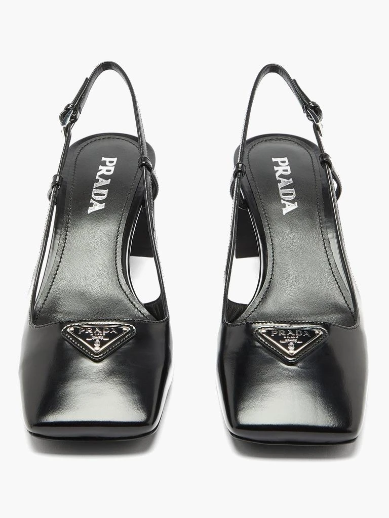 商品Prada|Triangle-plaque square-toe leather slingback pumps,价格¥6640,第5张图片详细描述