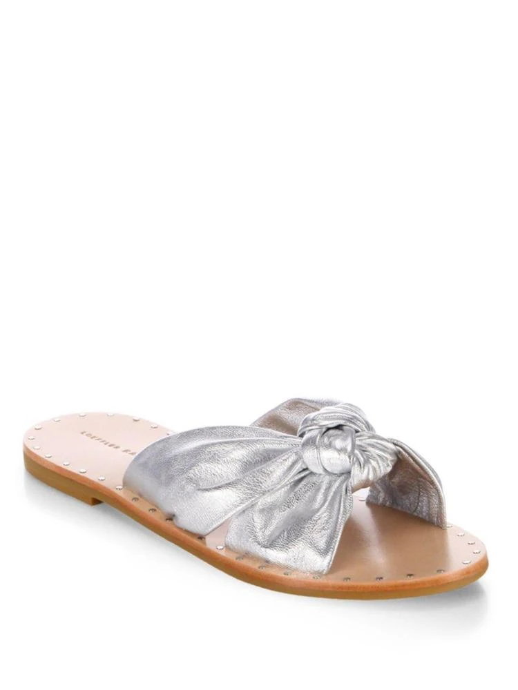 商品Loeffler Randall|Lucia Studded Knot Metallic Leather Slide Sandals,价格¥886,第1张图片