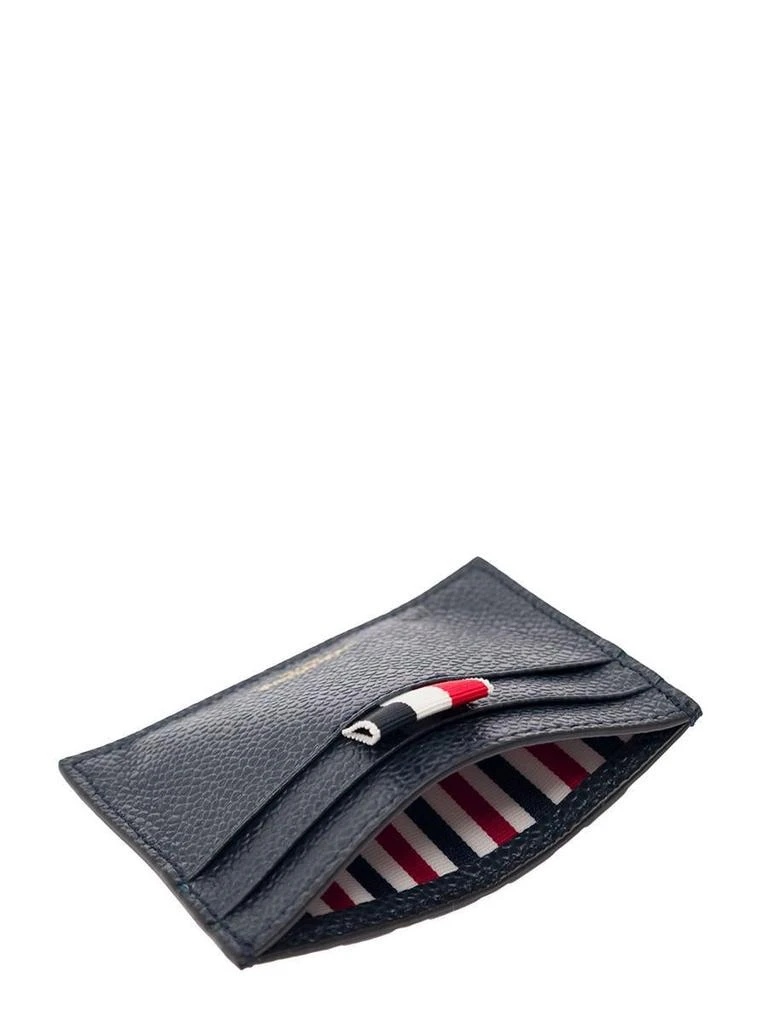 商品Thom Browne|Single Card Holder W/ 4 Bar Applique Stripe In Pebble Grain Leather in Blue,价格¥1430,第3张图片详细描述