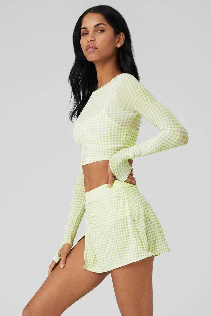 商品Alo|Mesh Gingham Cropped Long Sleeve - Iced Green Tea,价格¥421,第3张图片详细描述