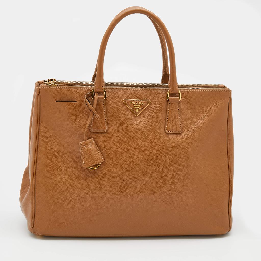 Prada Caramel Brown Saffiano Lux Leather Large Double Zip Tote商品第1张图片规格展示