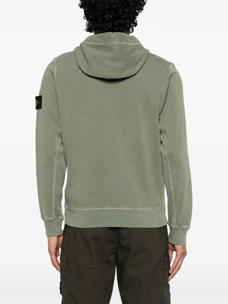 商品Stone Island|Moss Green Hooded Sweater With Ribbed Cuffs And Logo Patch,价格¥1772,第4张图片详细描述