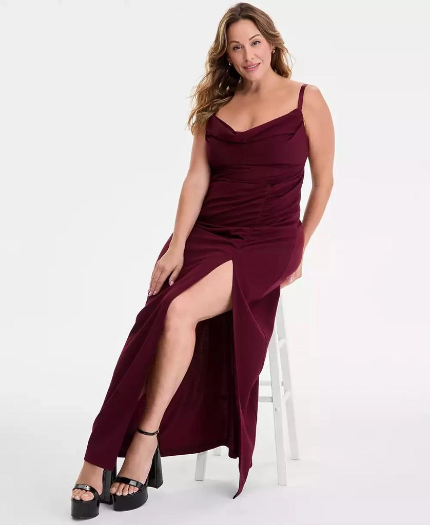商品Emerald Sundae|Trendy Plus Size Cowlneck Side-Ruched Maxi Dress, Created for Macy's,价格¥585,第2张图片详细描述