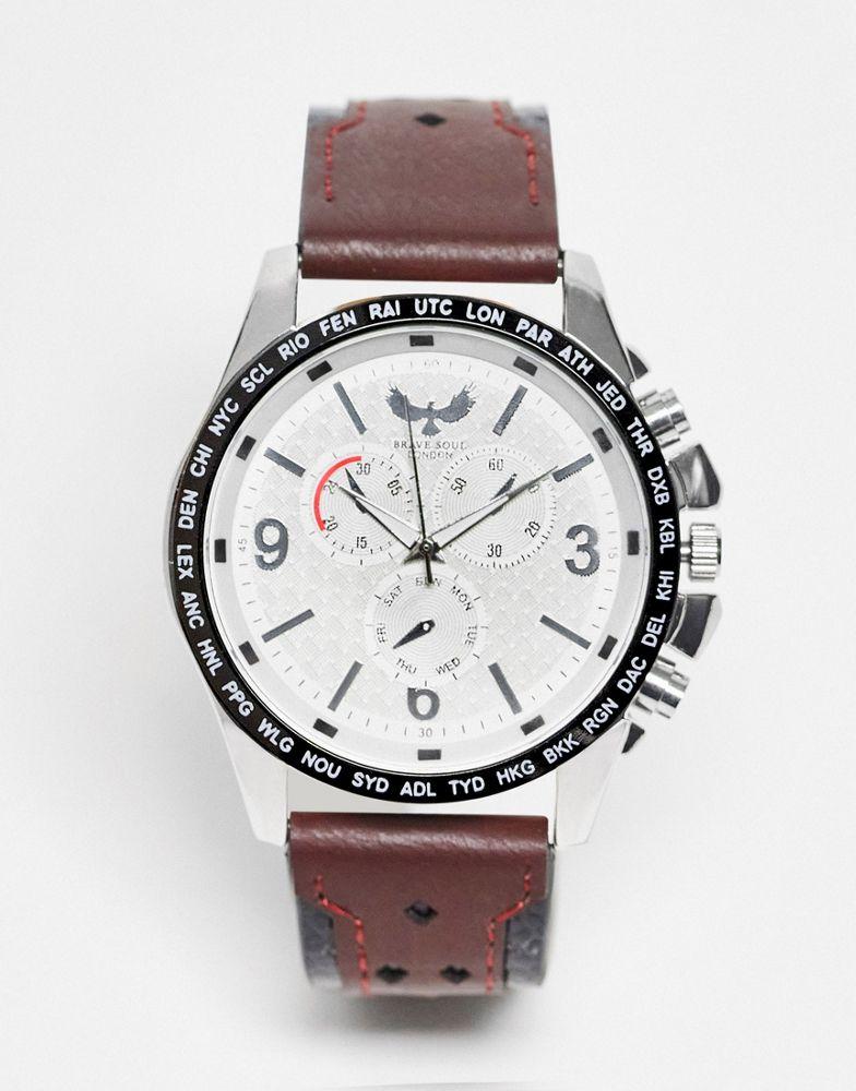 Brave Soul faux leather strap watch in brown商品第1张图片规格展示