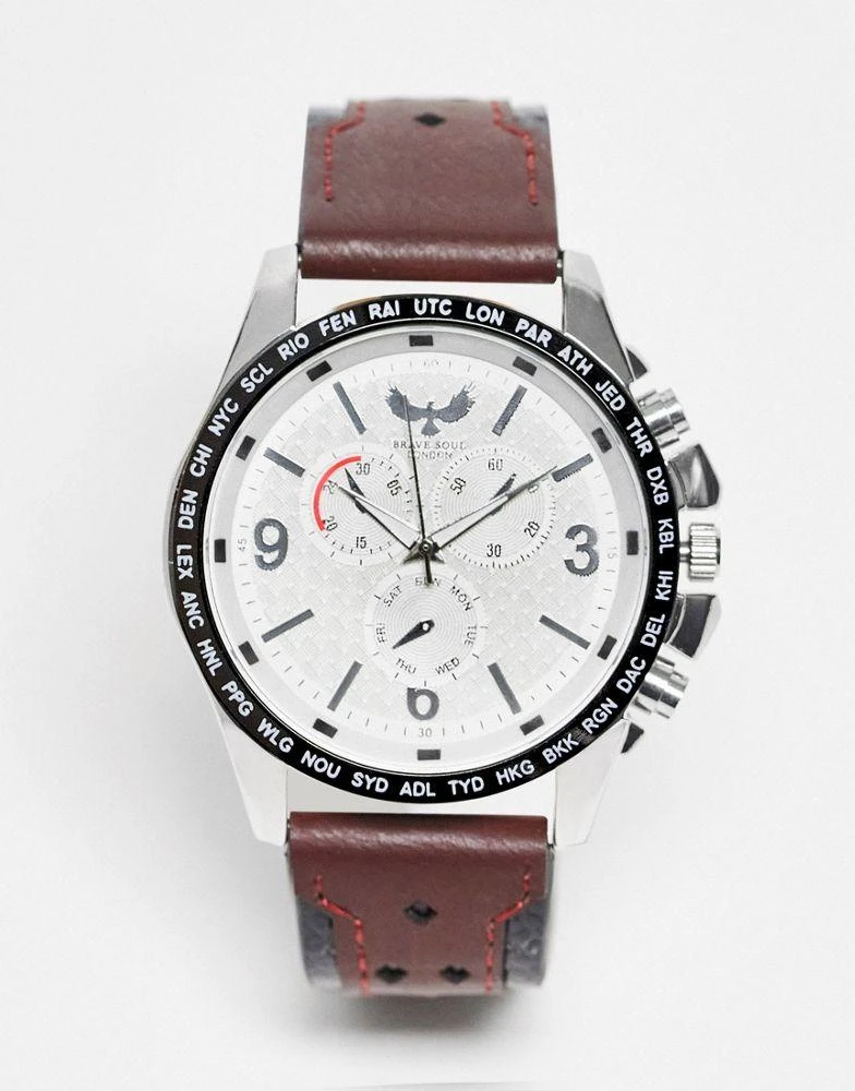 商品Brave Soul|Brave Soul faux leather strap watch in brown,价格¥194,第1张图片