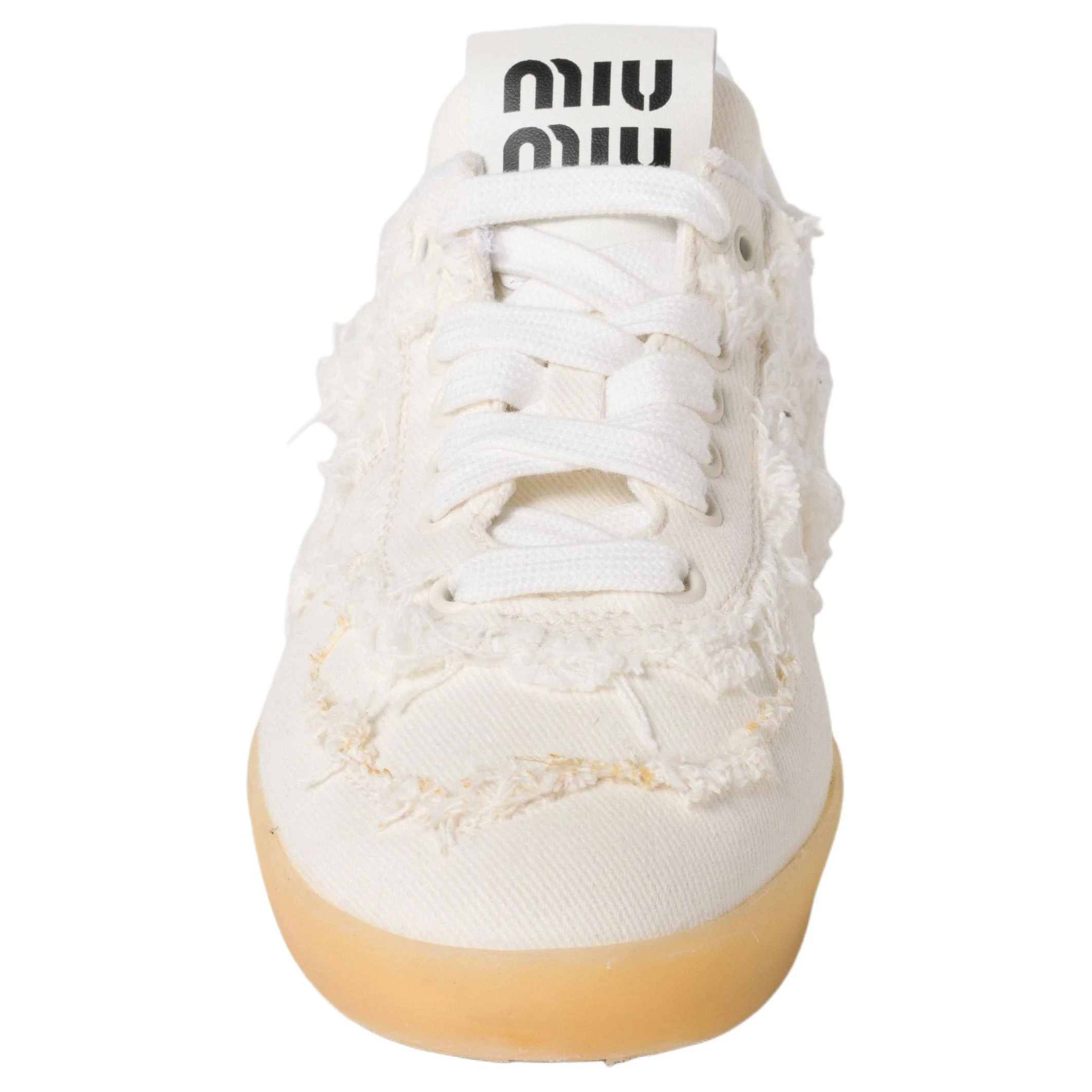 商品[国内直发] Miu Miu|缪缪 棉麻 系带圆头 低帮 板鞋 德训鞋 女款 白色,价格¥7149,第5张图片详细描述