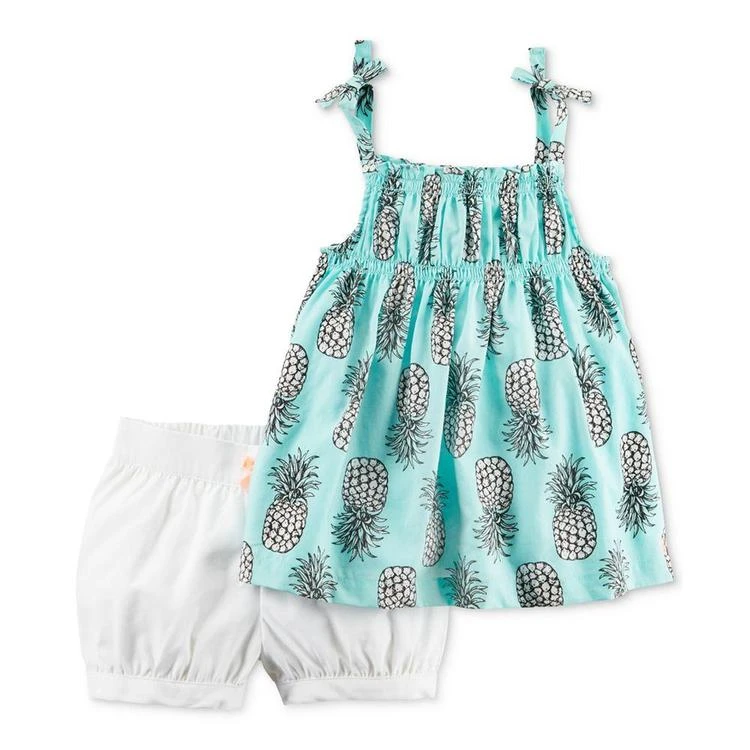 商品Carter's|2-Pc. Cotton Pineapple-Print Top & Bubble Shorts Set, Baby Girls (0-24 months),价格¥66,第2张图片详细描述