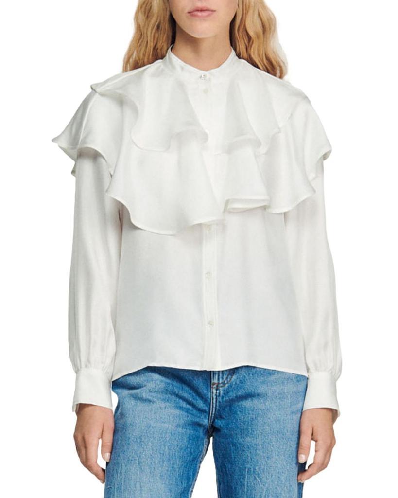 商品Sandro|Comedie Ruffled Silk Blouse,价格¥1681,第1张图片