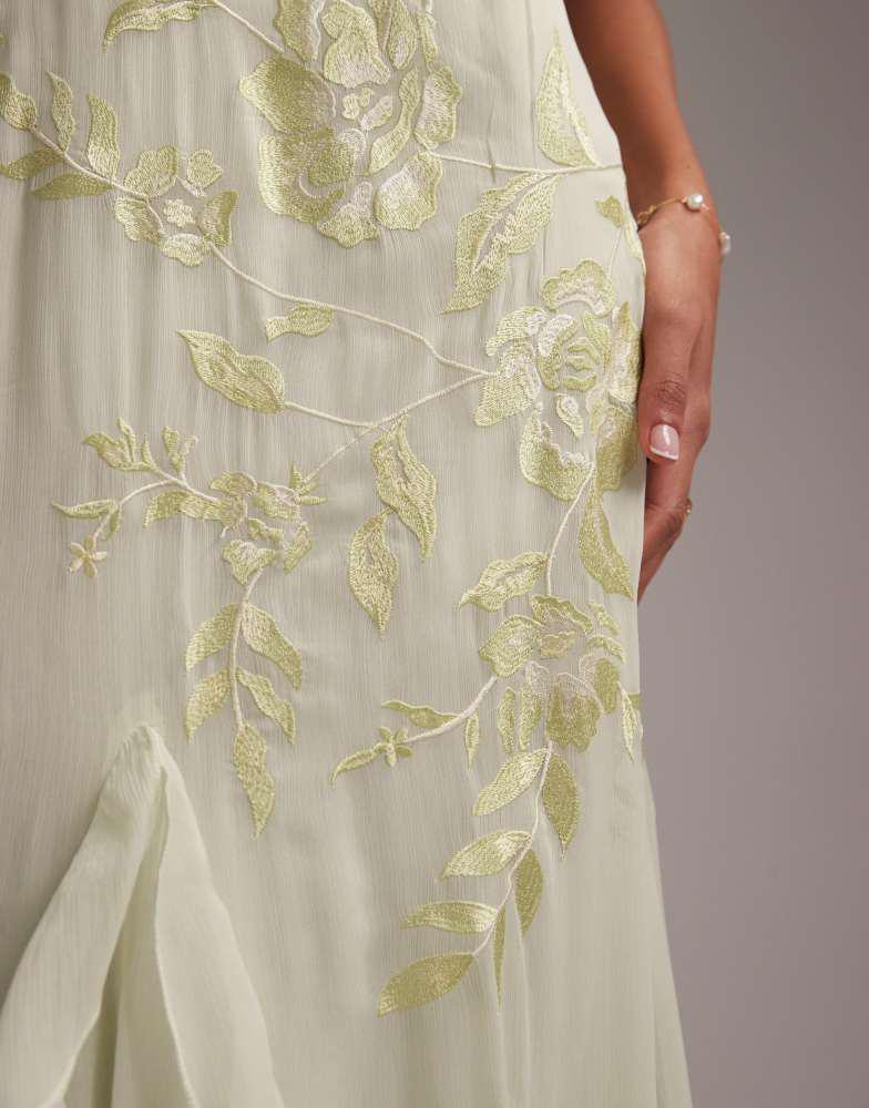 asos edition embroidered & beaded flutter sleeve wedding dress Andrea & Leo A1289 Floral Embroidered A-Line Dress – Sparkly Gowns main image 1