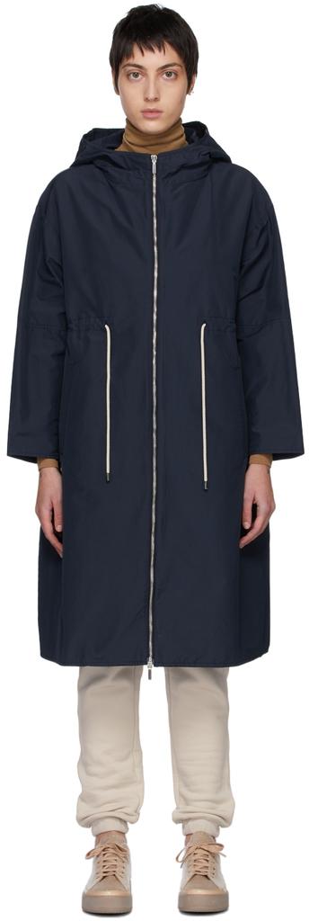 Navy Cotton Hooded Zip-Up Eparka Coat商品第1张图片规格展示