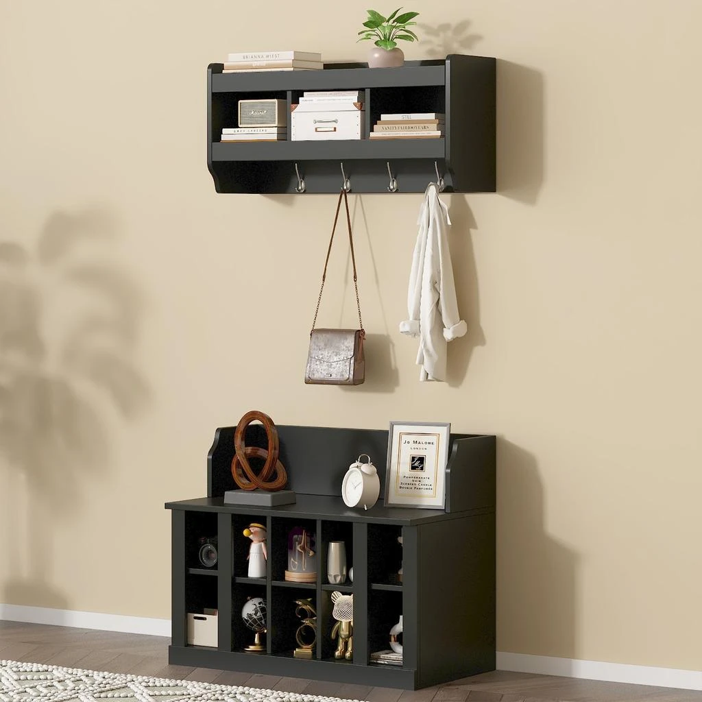 商品Streamdale Furniture|Streamdale Shoe Storage Bench with Coat Rack & Hooks,价格¥2850,第1张图片