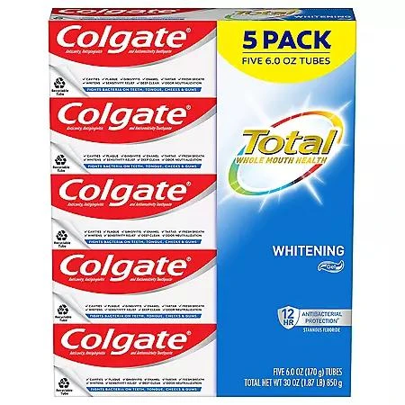 商品Colgate|Colgate Total Whitening Gel Toothpaste, 6 oz., 5 pk.,价格¥115,第1张图片