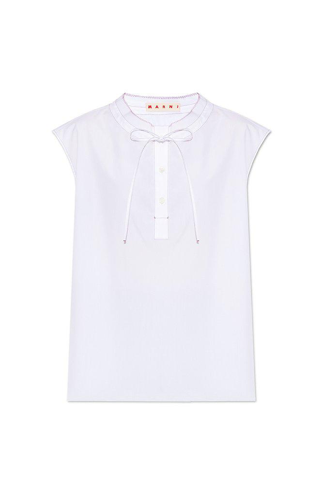 Marni Sleeveless Logo Embroidered Tie-Neck Shirt商品第1张图片规格展示