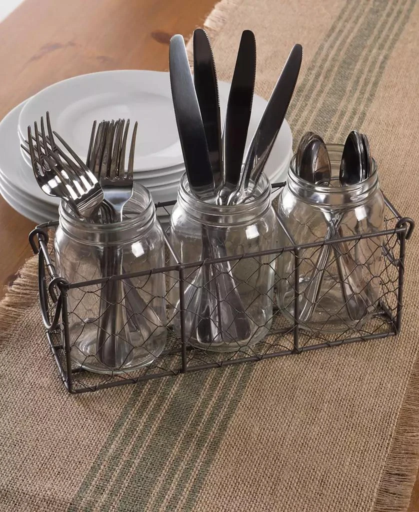 Vintage-like Chicken Wire Flatware Caddy with Clear Jars 商品