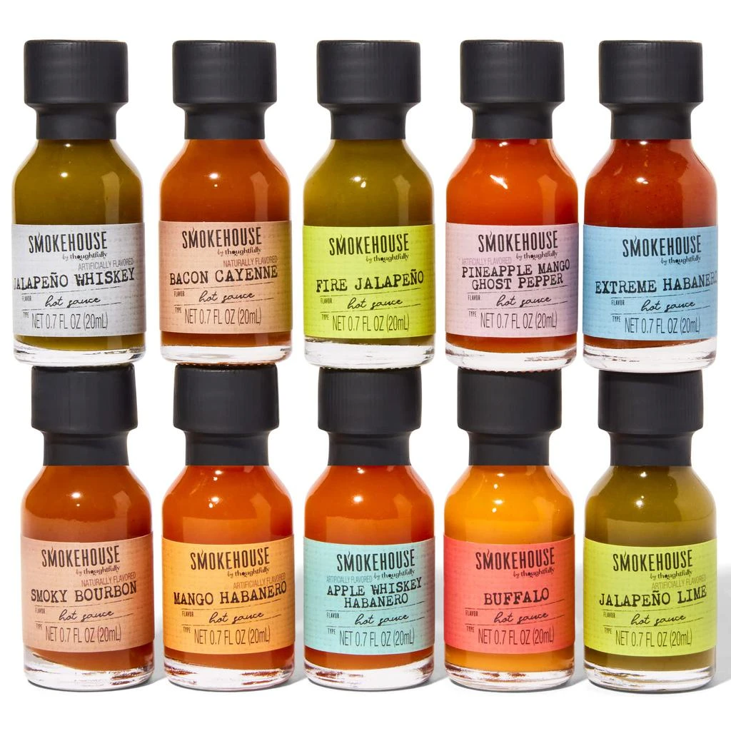 商品Thoughtfully|Smokehouse by , Hot Sauce Gift Set, Variety of Natural Flavors, Set of 10,价格¥241,第2张图片详细描述