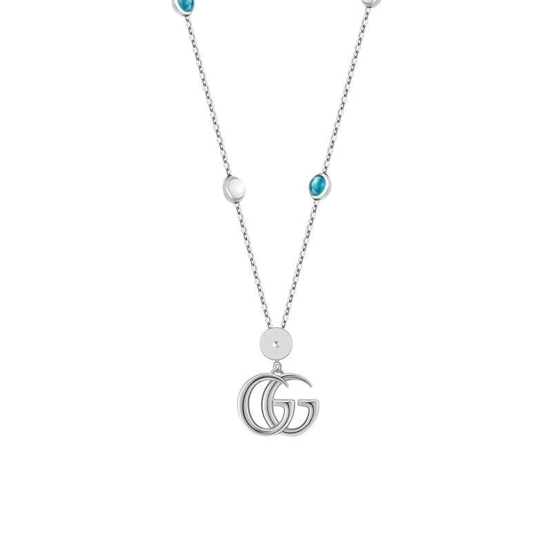商品[国内直发] Gucci|GUCCI 古驰 双G珍珠母贝宝石纯银项链,价格¥3291,第1张图片