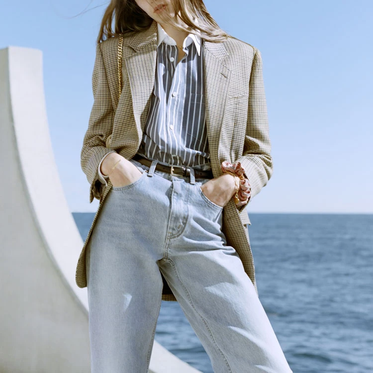 商品[国内直发] Celine|SS21 Tournon 千鸟格纹西装夹克 女款 拼色,价格¥9326,第4张图片详细描述