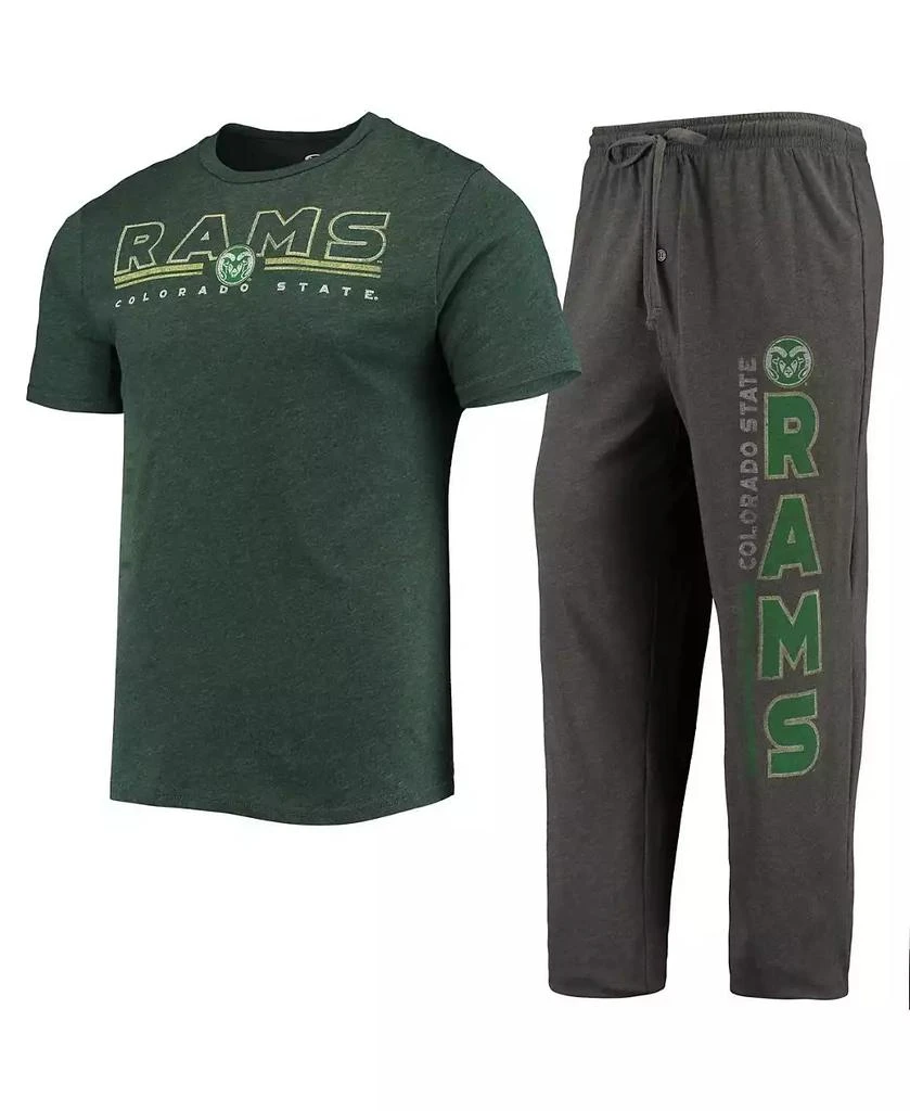 商品Concepts Sport|Men's Heathered Charcoal, Green Distressed Colorado State Rams Meter T-shirt and Pants Sleep Set,价格¥337,第1张图片